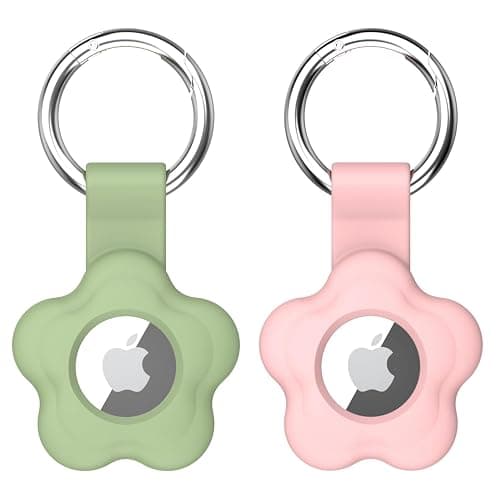 Flower AirTag Holder for Apple AirTag, Silicone Case Key Ring Pink & Green | Cute silicone AirTag holder protects your tracker from scratches and attaches easily to pets, keys, bags, and backpacks. - Image 1