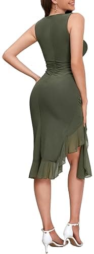 Women's Midi Bodycon Dress Summer Sleeveless Ruffle Mermaid Dress Cocktail Party Tank Dresses for Wedding Guest thumbnail 6