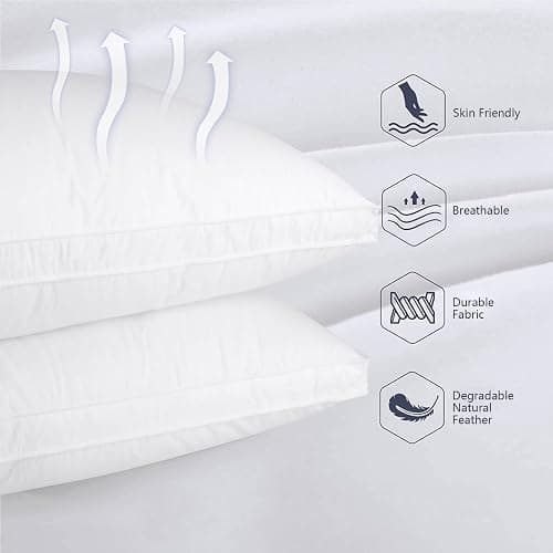 Vendare Set of 2 Standard Size Down Pillows - Goose Feather & Down Blend Pillows 440 Fill Power, 100% Cotton Cover, Hypoallergenic, Medium Support thumbnail 3