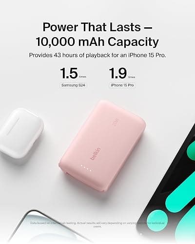 Belkin 10000mAh 20W USB C Power Bank, Portable Charger for iPhone & iPad | Fast Charging, Integrated USB C Cable, Eatra USB C Port, iPhone 17, iPad, Samsung Galaxy S26, Charge 2 Devices thumbnail 8