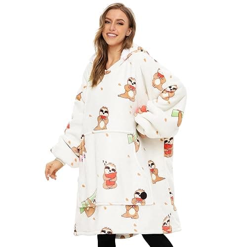 THREE POODLE Wearable Blanket Hoodie for Women, Oversized Sherpa Sweatshirt Blanket for Adults Men, Cozy Sloth Hooded Blankets, Gifts for Teen Girls Women Mom Sister thumbnail 3