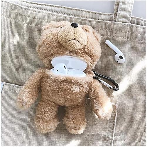 SGVAHY Furry Case for AirPods 4 Funny Cute 3D Cartoon Plush Design Soft Warm Fluffy AirPod Cover with Keychain Kawaii Anti-Fall Protective Case Women Girls（Bear Khaki） thumbnail 4