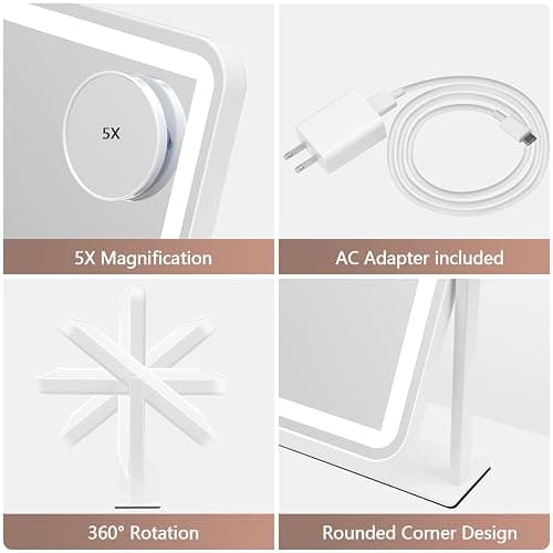 ViKert Vanity Mirror with Lights 5X Magnification Spot Mirror, Makeup Mirror with Lights, Lighted Makeup Mirror with 3 Color Lighting Modes, Dimmable thumbnail 7