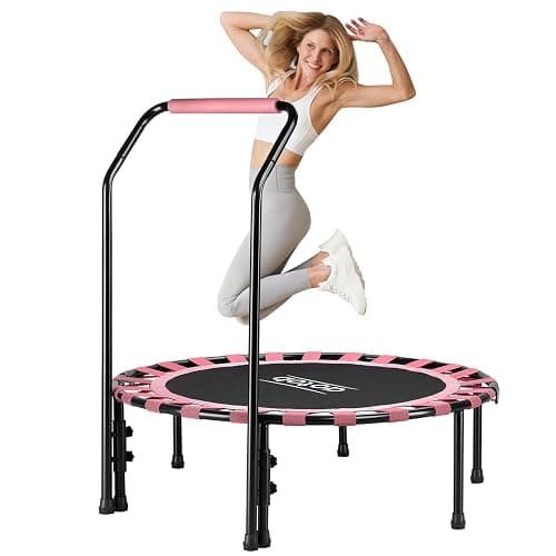AOTOB 40/48" Fitness Trampoline for Adult, Max Load 450 LBS, Foldable Mini Trampoline with Durable Bungees,Small Rebounder Exercise Trampoline with Bar for Workout for Quiet & Safely Cushioned Bounce - Image 1