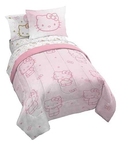 Jay Franco Hello Kitty Twin Comforter Set - 5 Piece Bedding Includes Sheet Set & Pillow Covers - Super Soft Pink Bedding - Twin - Pink - Hello Kitty - Image 1