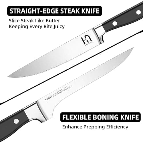 KnifeSaga Knife Set, 15 Pcs Kitchen Knife Block Set, Enduring Razor-Sharp Japanese High Carbon Stainless Steel Chef Knife Set with Block and Sharpener, Premium Black Knives Set for Kitchen thumbnail 7