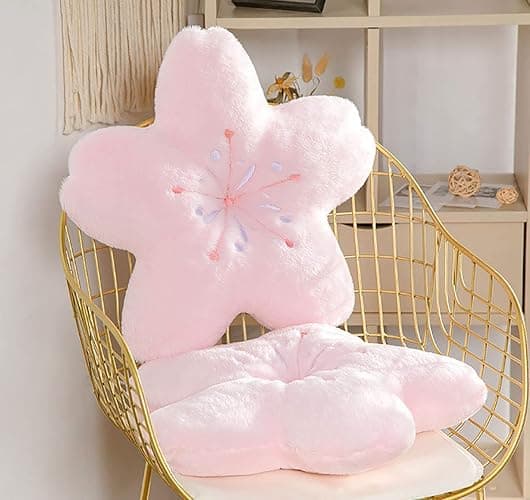 GEXUANCHEN Cute cherry blossom decorative plush pillow for bedroom balcony living room sofa chair car cushion (pink) (17.7 * 17.7, pink) thumbnail 5