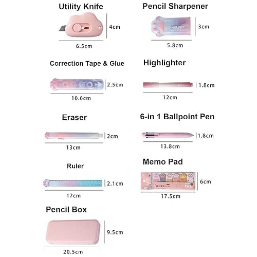 MOZXIRZ 9 Pcs Cute Pink Stationery Set Cat Paw School Supplies Kawaii Office Supplies Including Pens Pencil Sharpener Highlighter Eraser Correction Tape Ruler Utility Knife (Cat Paw-Pink) thumbnail 3