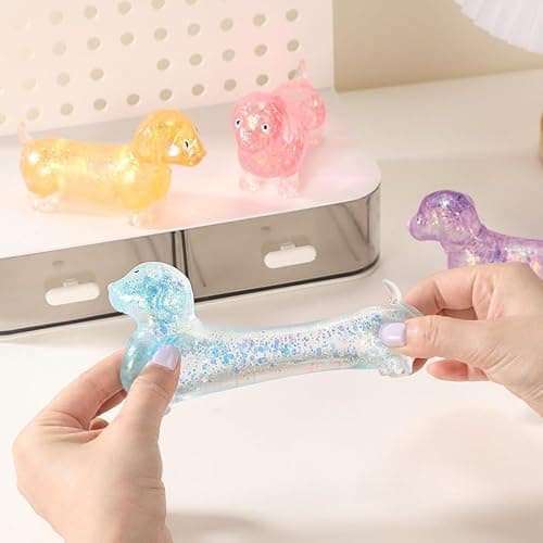 Dachshund Squishy, Glitter Weiner Dog Maltose Stress Ball, Slow Rise Fidget for Anxiety Relief, Soft Squeeze Desk Gadget for Home Office Travel (Orange) thumbnail 2