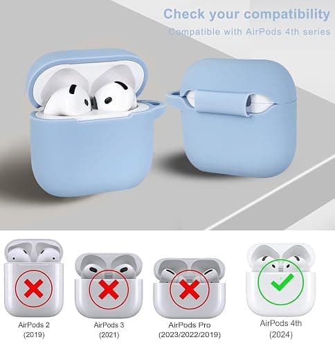 Compatible with AirPods 4 Case 2024, Silicone Protective Skin for Air pod 4 with Bling Keychain, Cover for Apple iPod 4th Generation Wireless Earbuds with Cleaner Kit (Sky Blue) thumbnail 3