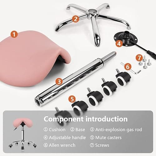 KKTONER Rolling Saddle Stool PU Leather Swivel Adjustable Rolling Stool with Wheels Salon Chair (Pink) thumbnail 8