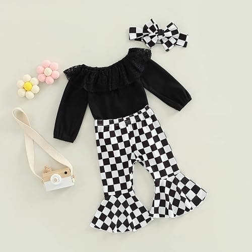 SAYOO Newborn Baby Girl Clothes Infant Rib Frill Long Sleeve Romper Floral Flared Pants Headband 3pcs Fall Winter Outfits thumbnail 3