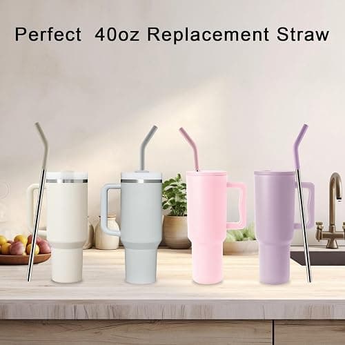 Replacement Straws for 40oz Tumblers,Metal Straws Reusable Compatible with Stanley 40oz Cup, 40 oz Tumbler Straw,4 Pack 12" Extra Long Stainless Steel Straws with Silicone Tips and Cleaner Brush thumbnail 4