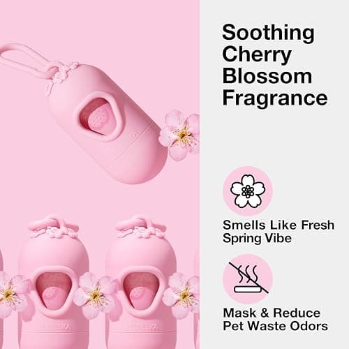 VETRESKA Dog Poop Bag Dispenser with 105 Cherry Blossom Scented Bags | Leak Proof and Extra Thick Pet Waste Bags, 1 Poop Bag Holder and 7 Rolls for Dog Walking and Cats Litter thumbnail 2