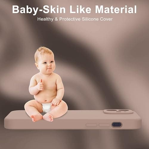 DEENAKIN Compatible with iPhone 12 Silicone Case with Screen Protector,Enhance Camera Protection,Soft Flexible Slim Fit Protective Phone Cover 6.1" for Women Girls Light Brown thumbnail 6
