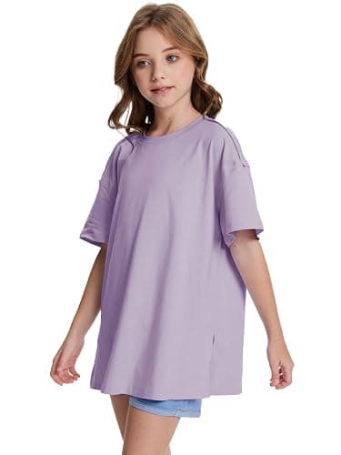 CharmWM Girls Fashion T Shirts Raw Hem Oversized Summer T Shirt Short Sleeve Tops Tees Shirt 5-14 Years thumbnail 5