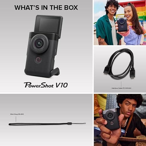 Canon PowerShot V10 Camera, Content Creator Compact Vlogging Camera, Fixed 19mm Wide-Angle Lens, 4K Video, Face Detection, Built-in Microphone, Live Streaming, Built-in Stand, Black thumbnail 13