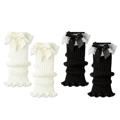DUOJINSANXI 2 Pairs Leg Warmers for Girls, Cute Black Leg Warmers for Women Winter, Bow Boots Cuffs thumbnail 3