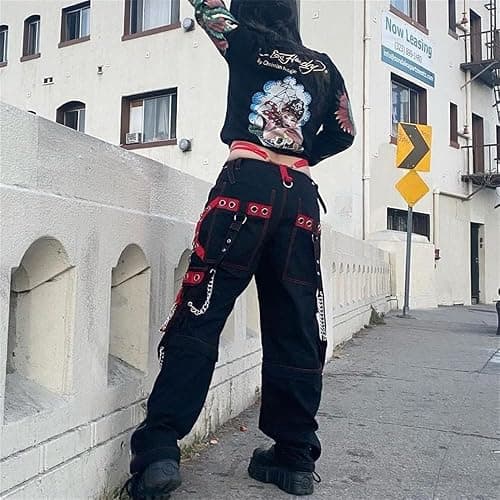 Women Y2k Pants Goth Punk Emo Baggy Bell Bottom Jeans Y2k Wide Leg Harajuku Grunge Pants Hip Hop Clothes thumbnail 4