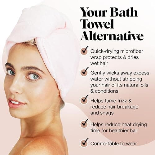 Kitsch Microfiber Hair Towel Wrap for Women - Super Absorbent Hair Drying Towel - Quick Dry, Anti-Frizz - for Long & Short, Wet & Curly Hair - Blush thumbnail 4