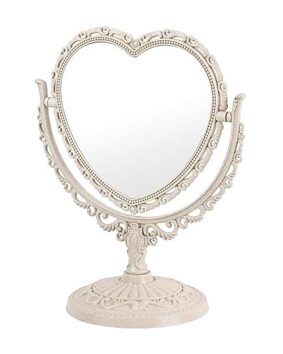 JDPEYI Heart Shaped Cute Vanity Princess Mirror for Desk,Double-Sided Rotatable Table with Stand Downtown Girl Room Coquette Decor (Beige) - Image 1