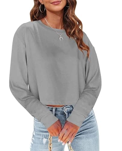 Tankaneo Womens Long Sleeve Crop Tops Loose Fit Fall Cropped Tshirt 2026 Crew Neck Casual Shirts - Image 1