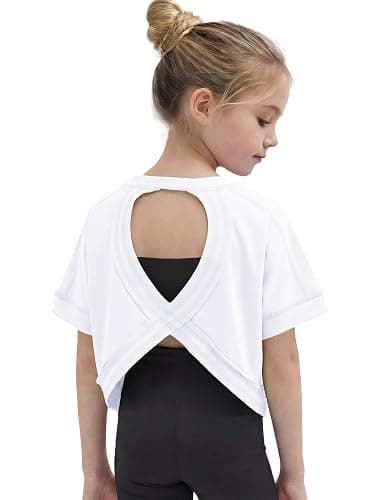 Wenlia Girls Athletic Shirts Short Sleeve Open Back Tops Active Sports Tshirts Quick Dry Workout Crop Tees Activewear 5-14Y - Image 1