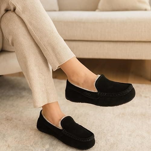 Project Cloud 100% Genuine Leather Slippers for Women - Fur Lined Outdoor Slippers for Women Footwear with Memory Foam - Stylish Womens Moccasin (Cathi) thumbnail 2