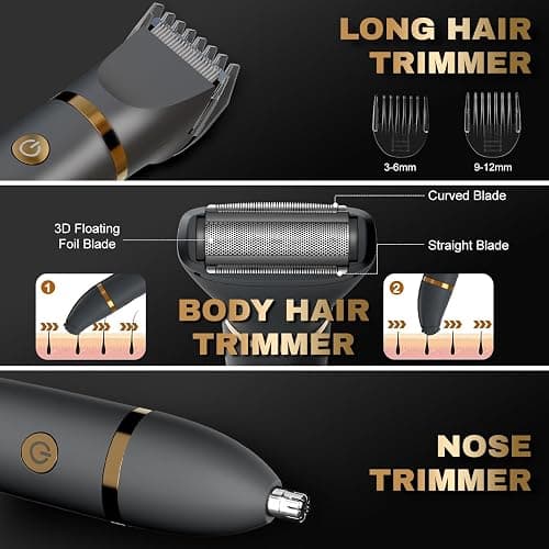 Zivelier Ball Shaver for Men, 3-in-1 Multifunction Body Hair Trimmer & Pubic Shaver with Titanium Blades (No Nicks!), IPX7 Waterproof Electric Razor, LED Display, Wet/Dry thumbnail 4