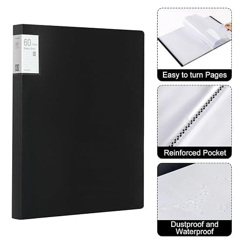 Srvnpioy 2 Stück A3 Päsentationsdisplay Buch, Sichtbuch in A3 Format, Mit 60 Klarsichthüllen für 120 Blatt, für Kunstwerke, Urkunden, Portfolio, Schwarz thumbnail 4