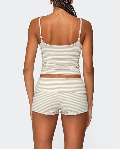 RUEWEY Women Y2k Pajama Set Striped Sleeveless Crop Cami Top Lounge Shorts PJS 2 Piece Matching Sleepwear thumbnail 5