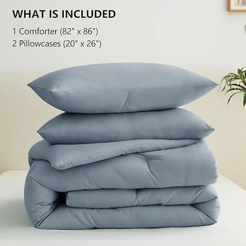 CozyLux Grayish Blue Full Size Comforter Set, 3 Pieces Dusty Blue Solid Breathable Quilted Bedding Sets, Luxury Soft Bed Set with Down Alternative Comforter All Season (1 Comforter & 2 Pillowcases) thumbnail 7