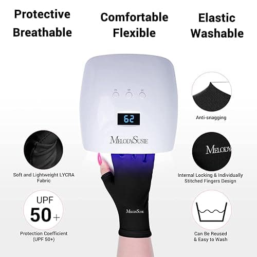 MelodySusie UV Gloves for Gel Nail Lamp, Professional UPF50+ UV Protection Gloves for Manicures, Art Skin Care Fingerless Glove for Women Men Protect Hands from Sun and Nail Dryer Harm (Black) thumbnail 6