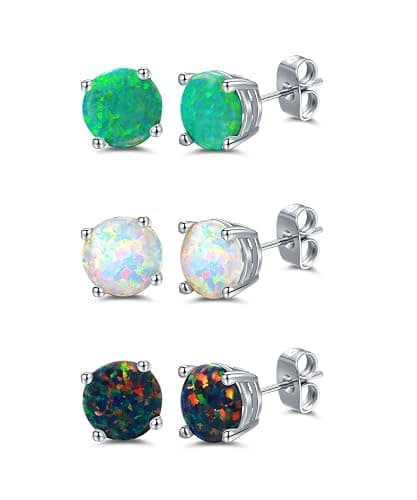 Barzel 18K White Gold Plated Created Opal Stud Earrings 3 Pack Set - Image 1
