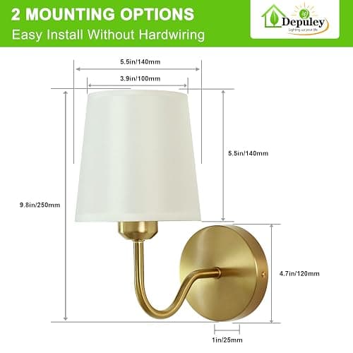 Depuley Battery Operated Wall Sconce: Set of 2 Wireless Wall Lights with Remote Control - Rechargeable 10000mAh RGB Wall Lamp with 15 Colors, Gold Finish for Bedroom Living Room Hallway Home Decor thumbnail 7