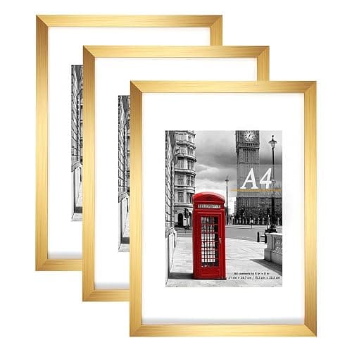 Scholar Tree Gold Picture Frame A4 with Mount,Set of 3,A4 Frame,A4 Picture Frame,Freestanding and Wall Mountable - Image 1