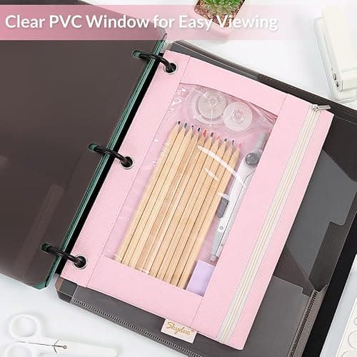 SKYDUE Pencil Pouch for 3 Ring Binder, Zipper Pencil Pouches for Girls Boys, Clear Window Pencil Bag, 3 Ring Pencil Pouch Case for Binder, Durable Organizer for School Supplies thumbnail 6