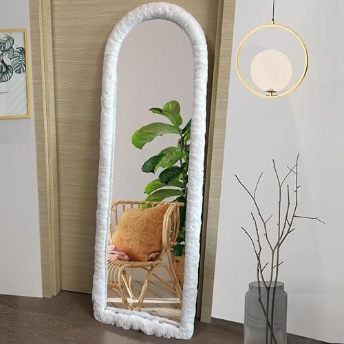 UYRIE Fluffy Mirror Cover - 59"x16" Full Length Ultra Soft Non-Slip Cover Universal Stretch Cover Warm Home Decor for Bedroom Cloakroom (White-Without Mirror) - Image 1
