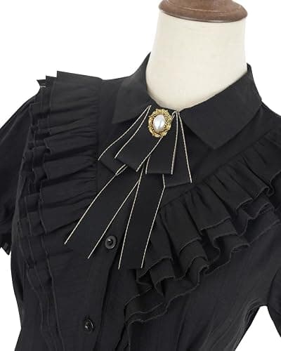 Nuoqi Victorian Blouse Women Black Ruffle Edwardian Shirt Short Cotton 1800s Vintage Top with Bow thumbnail 7