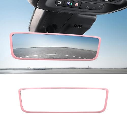 Ohleats Car Rear View Mirror Protector Frame, Silicone Auto Rearview Edge Protection Cover Compatible with Model 3 Model Y, Interior Rear View Trim Frame Decoration, Car Accessories (Pink) - Image 1