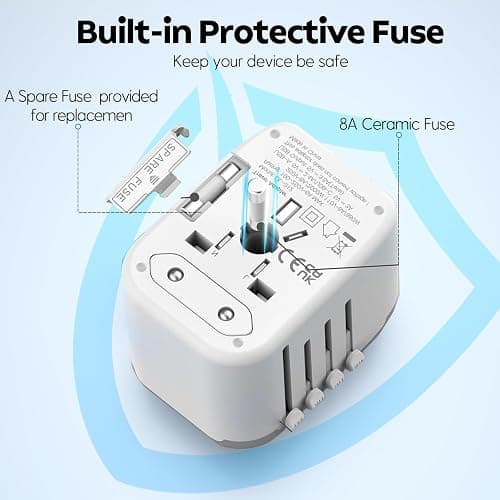 JMFONE International Power Plug Adapter, Universal Travel Adapter with 2 USB-C & 2 USB-A Ports and Multi AC Sockets, All-in-One Worldwide Travel Outlet Charger Adapter for EU US UK AU 200+ Countries thumbnail 6