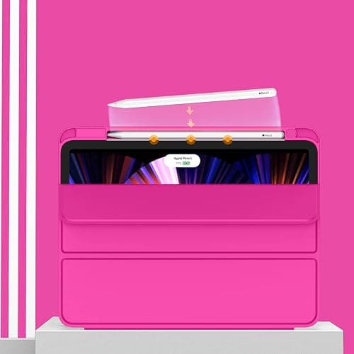 ZryXal iPad Pro 11 Inch Case 2022/2021/2020, Portable Device Cover with Pencil Holder, Smart Case for Touch ID, Auto Wake/Sleep, 2nd Gen Pencil Charging (Rose Red) thumbnail 3