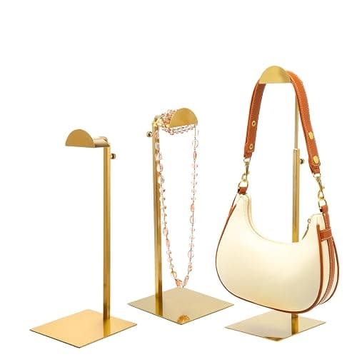 KDYZS+ Purse Display Stands, 3 Pack Gold Purse Display Rack Stainless Steel Handbag Display Stand Adjustable Height Bag Stand Holder Anti-fingerprint Hanger Rack for Retail Boutiques Commercial Store thumbnail 9