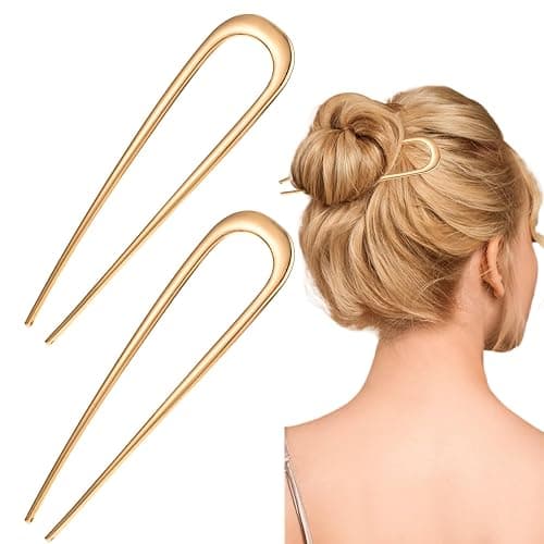 Piriuuo 2 Pcs French Hair Pins, 5.5 Inch Metal French Pins U-Shaped French Twist Hair Pins Vintage French Clips Gold French Hair Pins for Thick Long Hair Large French Hair Pins for Women Girls - Image 1
