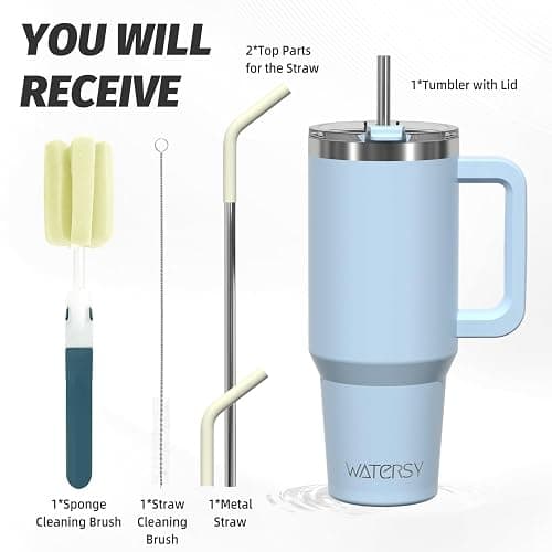 40 oz Tumbler with Handle,Tumbler with Lid and Straw,Double Wall Insulated Cup Stainless Steel Travel Mug(Cold for 34 Hours),Water Bottle for Iced Tea,Coffee,Cold Beverages(Blue) thumbnail 5