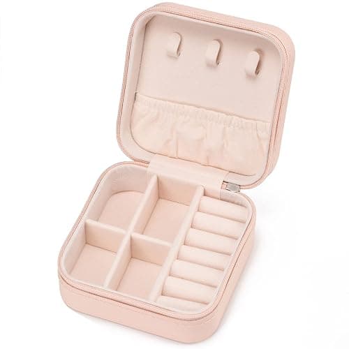 VOMNA Mini Jewelry Travel Case,Small Jewelry Box,Traveling Jewelry Organizer,Portable Jewellery Storage Holder for Rings Earrings Necklace Bracelet Bangle for Girls Women(Pink - 1 pack) - Image 1