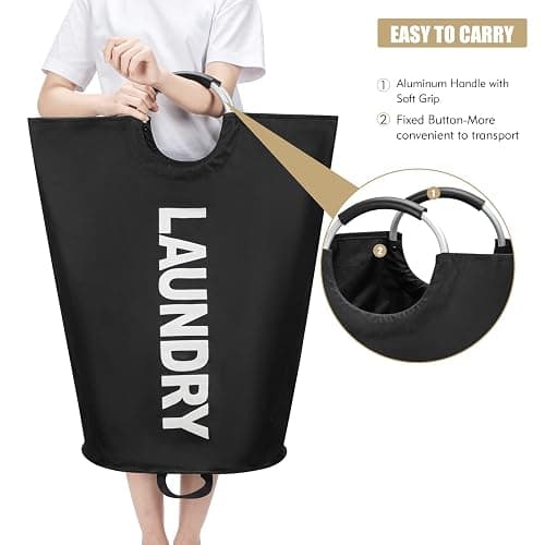 Maxsilan 90L Large Laundry Basket, Freestanding Tall Clothes Hamper, Collapsible Laundry Bag, Black thumbnail 6