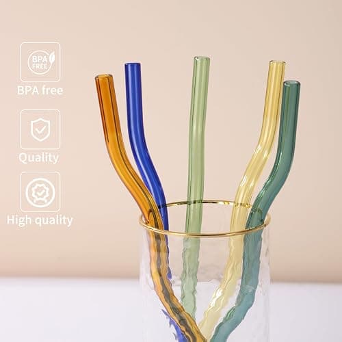 6 Pcs Wavy Glass Straws, 7.87"×8mm Reusable Colorful Glass Straws,With 1 Cleaning Brush-Perfect For Juice,Tea,Coffee,Cocktails,Lemonades。(Colorful Wavy) thumbnail 4