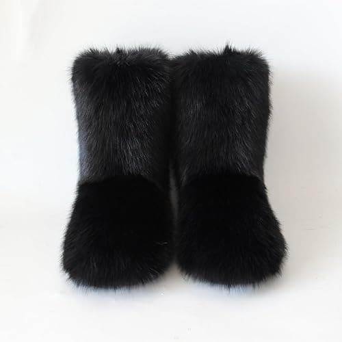 QMFUR Women's Furry Faux Fur Boots Fuzzy Fluffy Mid Calf Snow Boots Suede Warm Fur Lined Booties Flat Fashion Boots thumbnail 2