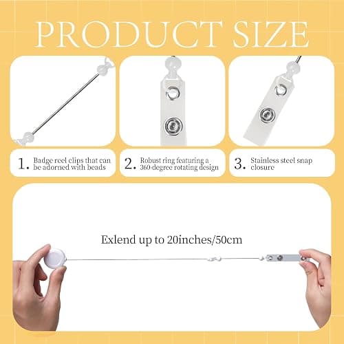 60 Pcs Beadable DIY Badge Holder Set Heavy Duty Retractable Keychain Badge Reel Clips ID Name Badge Clip with Belt Clip Blank Jewelry DIY Gift for Office Worker Doctor Nurse Employee Supplies thumbnail 5